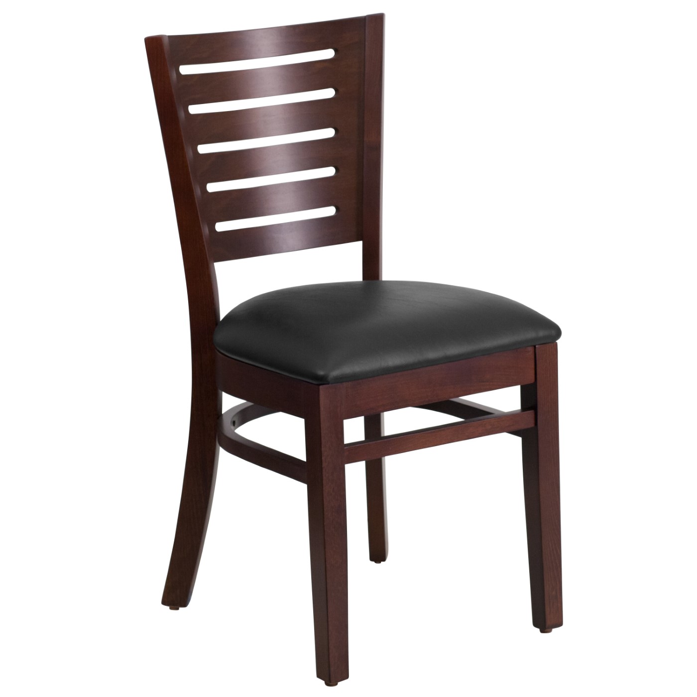 DARBY SERIES SLAT BACK WALNUT WOOD RESTAURANT CHAIR - BLACK VINYL SEAT <font color=green>FREE SHIPPING!</font> DARBY SERIES SLAT BACK WALNUT WOOD RESTAURANT CHAIR - BLACK VINYL SEAT <font color=green>FREE SHIPPING!</font>
