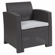 DARK GRAY FAUX RATTAN CHAIR WITH ALL-WEATHER LIGHT GRAY CUSHION: <font color=green>FREE SHIPPING!</font>