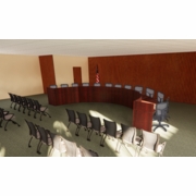 DIAS FURNITURE. COUNCIL CHAMBERS DESK. HORSESHOE SHAPED SEATS 13. DESIGNED AS A COST ALTERNATIVE TO OUR ARD CUSTOM WOOD DESIGN. ITEM #HORSECCD-13. <a href="mailto:tom@ergonomichome.com"> >>Click to email for a quote.<< </a>