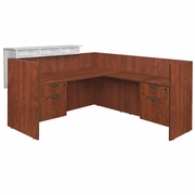 DOUBLE BOX FILE PEDESTAL RECEPTION DESK WITH WHITE TRANSACTION TOP- CHERRY <FONT COLOR=GREEN>-FREE SHIPPING-</FONT>