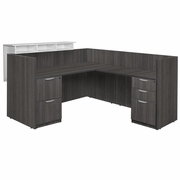 DOUBLE FULL PEDESTAL RECEPTION DESK WITH WHITE TRANSACTION TOP- ASH GREY <FONT COLOR=GREEN>-FREE SHIPPING-</FONT>