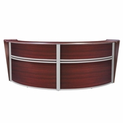 DOUBLE-UNIT RECEPTION CURVED DESK WORKSTATION 124.25W X 49D- MAHOGANY <FONT COLOR=GREEN>-FREE SHIPPING-</FONT>