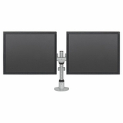 DUAL MONITOR STANDS SUPPORT TWO MONITORS HORIZONTALL OR VERTICALLY.