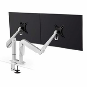DUAL MONITOR STANDS SUPPORT TWO MONITORS HORIZONTALL OR VERTICALLY.