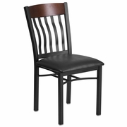 ECLIPSE SERIES VERTICAL BACK BLACK METAL AND WALNUT WOOD RESTAURANT CHAIR WITH BLACK VINYL SEAT: <font color=green>FREE SHIPPING!</font>