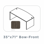 EDGE-35"X71"-BOW-FRONT-DESK-SHELL-WITH-FULL-MODESTY-PANEL-SHADOW ELM-FREE SHIPPING