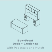 EDGE BOW-FRONT DESK + CREDENZA WITH PEDESTALS & HUTCH <font color=green>*CUSTOMIZE IT!*</font> - FREE SHIPPING
