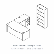 EDGE BOW-FRONT L-SHAPE DESK WITH PEDESTAL AND BOOKCASE <font color=green>*CUSTOMIZE IT!*</font> - FREE SHIPPING