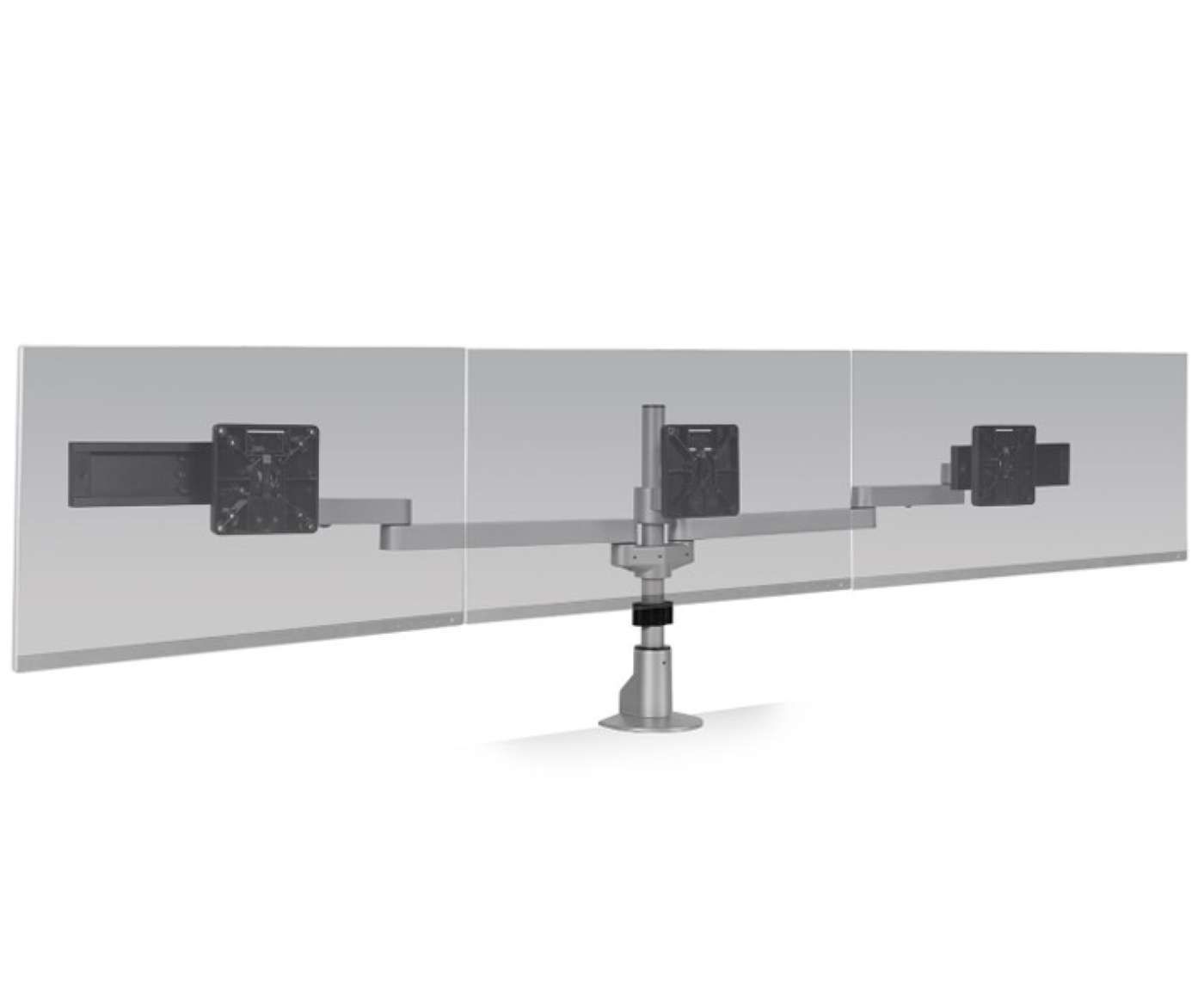 EH2 CONNEX TRIPLE<br>MONITOR ARM<br>STATIC THREE MONITOR MOUNT<br>UP TO 27.5 in. SCREEN SIZE EH2 CONNEX TRIPLE<br>MONITOR ARM<br>STATIC THREE MONITOR MOUNT<br>UP TO 27.5 in. SCREEN SIZE
