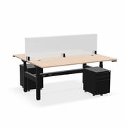 ^EHOMEBOOST^ PRO 30"x72"<br>STANDING DESK<br> 2-STATION: WHITE OAK & BLACK<br>WITH SURFACE MOUNT GLASS DIVIDERS & MOBILE FILE CABINET<br><font color=red>Contact Us:</font><a href="mailto:tom@ergonomichome.com">tom@ergonomichome.com</a></font><br>Or Call: <a href="tel:+18775502678">877-550-2678</a>