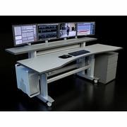 ERGONOMIC HOME CONTROL ROOM CONSOLE.SIT STAND W/ELECTRIC MOTORS. DIMENSIONS: 88 19/32"W. X 43"D OR 92 11/16. ITEM #ERGO-13393-22