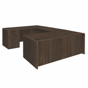 Ergonomic Home Heritage 71 x 35 in. U Desk with Double Full Pedestal Drawer Unit- Neo Walnut<br><FONT COLOR=GREEN>-FREE SHIPPING-</FONT>