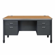 Ergonomic Home Plateau Steel Double Pedestal Teacher's Office Desk 60" x 30" - Medium Oak<br><FONT COLOR=GREEN>-FREE SHIPPING-</FONT>
