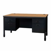 Ergonomic Home Plateau Steel Double Pedestal Teacher's Office Desk 60" x 30" - Medium Oak Top, Black Base<br><FONT COLOR=GREEN>-FREE SHIPPING-</FONT>