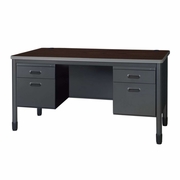 Ergonomic Home Plateau Steel Double Pedestal Teacher's Office Desk 60" x 30" - Neo Walnut<br><FONT COLOR=GREEN>-FREE SHIPPING-</FONT>