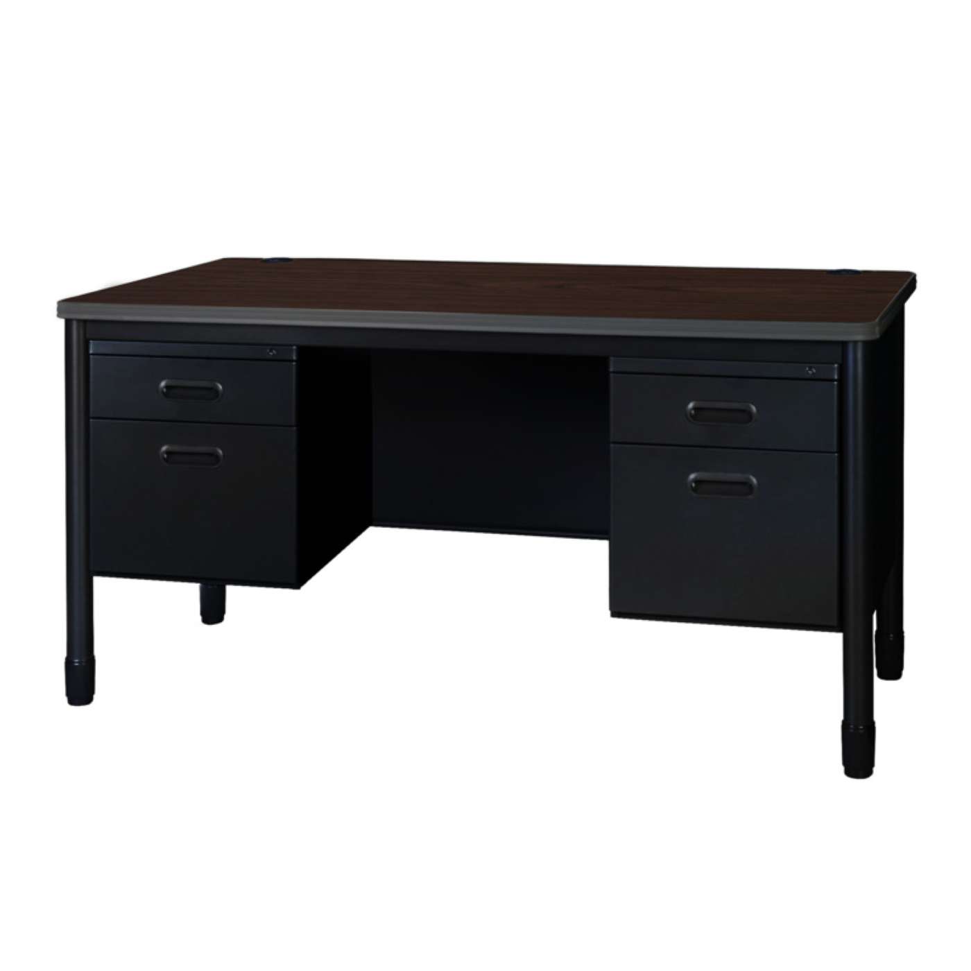 Ergonomic Home Plateau Steel Double Pedestal Teacher's Office Desk 60" x 30" - Neo Walnut Top, Black Base<br><FONT COLOR=GREEN>-FREE SHIPPING-</FONT> Ergonomic Home Plateau Steel Double Pedestal Teacher's Office Desk 60" x 30" - Neo Walnut Top, Black Base<br><FONT COLOR=GREEN>-FREE SHIPPING-</FONT>