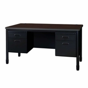 Ergonomic Home Plateau Steel Double Pedestal Teacher's Office Desk 60" x 30" - Neo Walnut Top, Black Base<br><FONT COLOR=GREEN>-FREE SHIPPING-</FONT>
