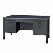 Ergonomic Home Plateau Steel Double Pedestal Teacher's Office Desk with Center Drawer 60" x 30" - Grey<br><FONT COLOR=GREEN>-FREE SHIPPING-</FONT>