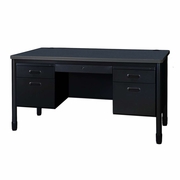 Ergonomic Home Plateau Steel Double Pedestal Teacher's Office Desk with Center Drawer 60" x 30" - Grey Top, Black Base<br><FONT COLOR=GREEN>-FREE SHIPPING-</FONT>