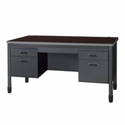 Ergonomic Home Plateau Steel Double Pedestal Teacher's Office Desk with Center Drawer 60" x 30" - Neo Walnut<br><FONT COLOR=GREEN>-FREE SHIPPING-</FONT>