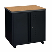 Ergonomic Home Plateau Steel Mobile Locking 2-Door Storage Utility Cabinet 30" x 23.25" - Medium Oak Top, Black Base<br><FONT COLOR=GREEN>-FREE SHIPPING-</FONT>
