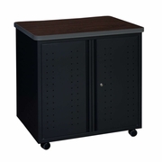 Ergonomic Home Plateau Steel Mobile Locking 2-Door Storage Utility Cabinet 30" x 23.25" - Neo Walnut Top, Black Base<br><FONT COLOR=GREEN>-FREE SHIPPING-</FONT>