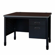 Ergonomic Home Plateau Steel Single Pedestal Teacher's Office Desk 48" x 30" - Neo Walnut Top, Black Base<br><FONT COLOR=GREEN>-FREE SHIPPING-</FONT>