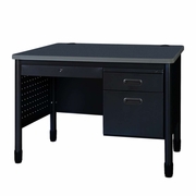 Ergonomic Home Plateau Steel Single Pedestal Teacher's Office Desk with Center Drawer 48" x 30" - Grey Top, Black Base<br><FONT COLOR=GREEN>-FREE SHIPPING-</FONT>