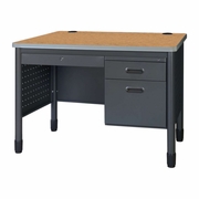 Ergonomic Home Plateau Steel Single Pedestal Teacher's Office Desk with Center Drawer 48" x 30" - Medium Oak<br><FONT COLOR=GREEN>-FREE SHIPPING-</FONT>