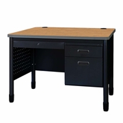 Ergonomic Home Plateau Steel Single Pedestal Teacher's Office Desk with Center Drawer 48" x 30" - Medium Oak Top, Black Base<br><FONT COLOR=GREEN>-FREE SHIPPING-</FONT>