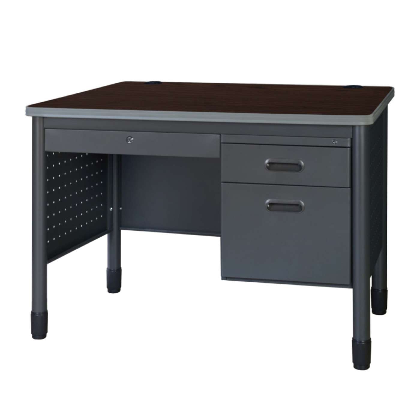 Ergonomic Home Plateau Steel Single Pedestal Teacher's Office Desk with Center Drawer 48" x 30" - Neo Walnut<br><FONT COLOR=GREEN>-FREE SHIPPING-</FONT> Ergonomic Home Plateau Steel Single Pedestal Teacher's Office Desk with Center Drawer 48" x 30" - Neo Walnut<br><FONT COLOR=GREEN>-FREE SHIPPING-</FONT>