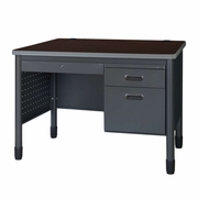 Ergonomic Home Plateau Steel Single Pedestal Teacher's Office Desk with Center Drawer 48" x 30" - Neo Walnut<br><FONT COLOR=GREEN>-FREE SHIPPING-</FONT>