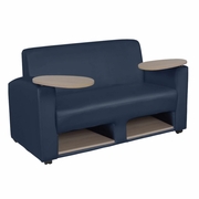 Ergonomic Home Stellar Tablet Arm Loveseat w/ Storage- Navy Blue/Noble Oak<br><FONT COLOR=GREEN>-FREE SHIPPING-</FONT>