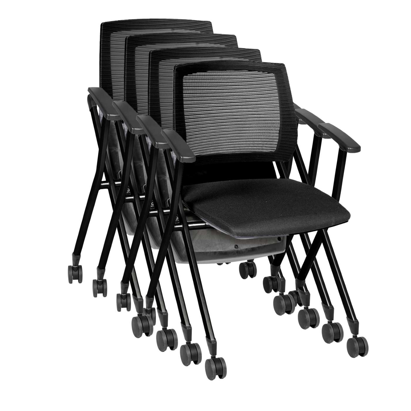 Ergonomic Home Vibe Flexible High Back with Padded Fabric Seat Nesting Chair (4 pack)- Black<br><FONT COLOR=GREEN>-FREE SHIPPING-</FONT> Ergonomic Home Vibe Flexible High Back with Padded Fabric Seat Nesting Chair (4 pack)- Black<br><FONT COLOR=GREEN>-FREE SHIPPING-</FONT>