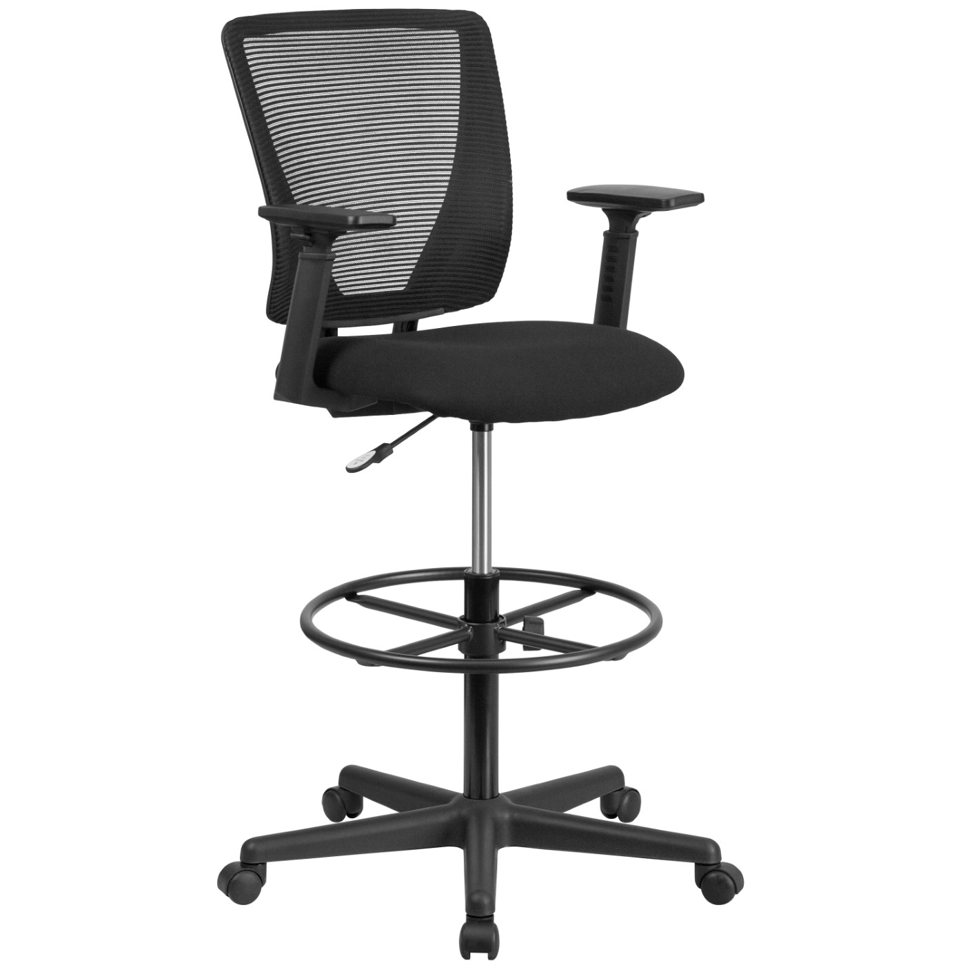 ERGONOMIC MID-BACK MESH DRAFTING CHAIR WITH BLACK FABRIC SEAT, ADJUSTABLE FOOT RING AND ADJUSTABLE ARMS: <font color=green>FREE SHIPPING!</font> ERGONOMIC MID-BACK MESH DRAFTING CHAIR WITH BLACK FABRIC SEAT, ADJUSTABLE FOOT RING AND ADJUSTABLE ARMS: <font color=green>FREE SHIPPING!</font>