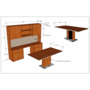 Executive Height Adjustable Sit Stand Desk W/Credenza & Overhead.