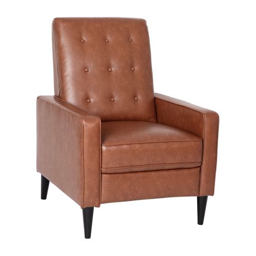 EZRA MID-CENTURY MODERN LEATHERSOFT UPHOLSTERED BUTTON TUFTED PUSHBACK RECLINER IN COGNAC BROWN FOR RESIDENTIAL & COMMERCIAL USE <font color=green>FREE SHIPPING!</font>