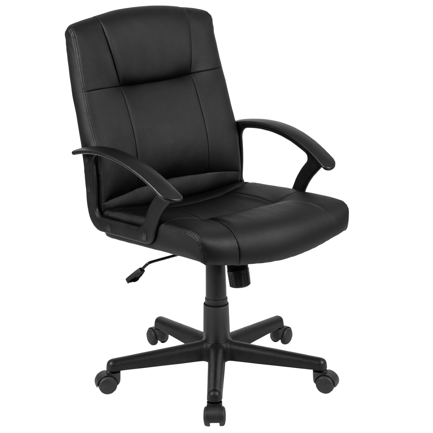 FLASH FUNDAMENTALS MID-BACK BLACK LEATHERSOFT-PADDED TASK OFFICE CHAIR WITH ARMS, BIFMA CERTIFIED: <font color=green>FREE SHIPPING!</font> FLASH FUNDAMENTALS MID-BACK BLACK LEATHERSOFT-PADDED TASK OFFICE CHAIR WITH ARMS, BIFMA CERTIFIED: <font color=green>FREE SHIPPING!</font>
