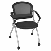 FLEXIBLE HIGH BACK WITH PADDED FABRIC SEAT NESTING CHAIR WITH TABLET ARM - BLACK <FONT COLOR=GREEN>-FREE SHIPPING-</FONT>