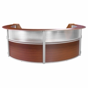 FOUR-UNIT RECEPTION CURVED DESK WORKSTATION 142W X 103D -  CHERRY <FONT COLOR=GREEN>-FREE SHIPPING-</FONT>