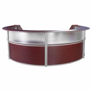 FOUR-UNIT RECEPTION CURVED DESK WORKSTATION 142W X 103D -  MAHOGANY <FONT COLOR=GREEN>-FREE SHIPPING-</FONT>