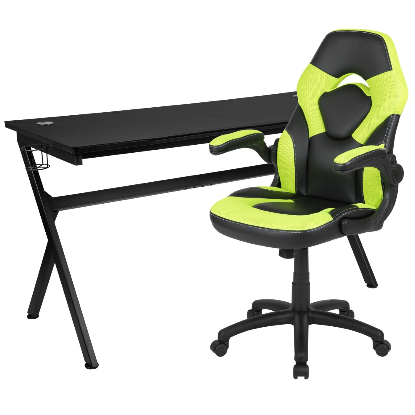 GAMING DESK AND GREEN/BLACK RACING CHAIR SET /CUP HOLDER/HEADPHONE HOOK/REMOVABLE MOUSE PAD TOP - 2 WIRE MANAGEMENT HOLES: <font color=green>FREE SHIPPING!</font> GAMING DESK AND GREEN/BLACK RACING CHAIR SET /CUP HOLDER/HEADPHONE HOOK/REMOVABLE MOUSE PAD TOP - 2 WIRE MANAGEMENT HOLES: <font color=green>FREE SHIPPING!</font>