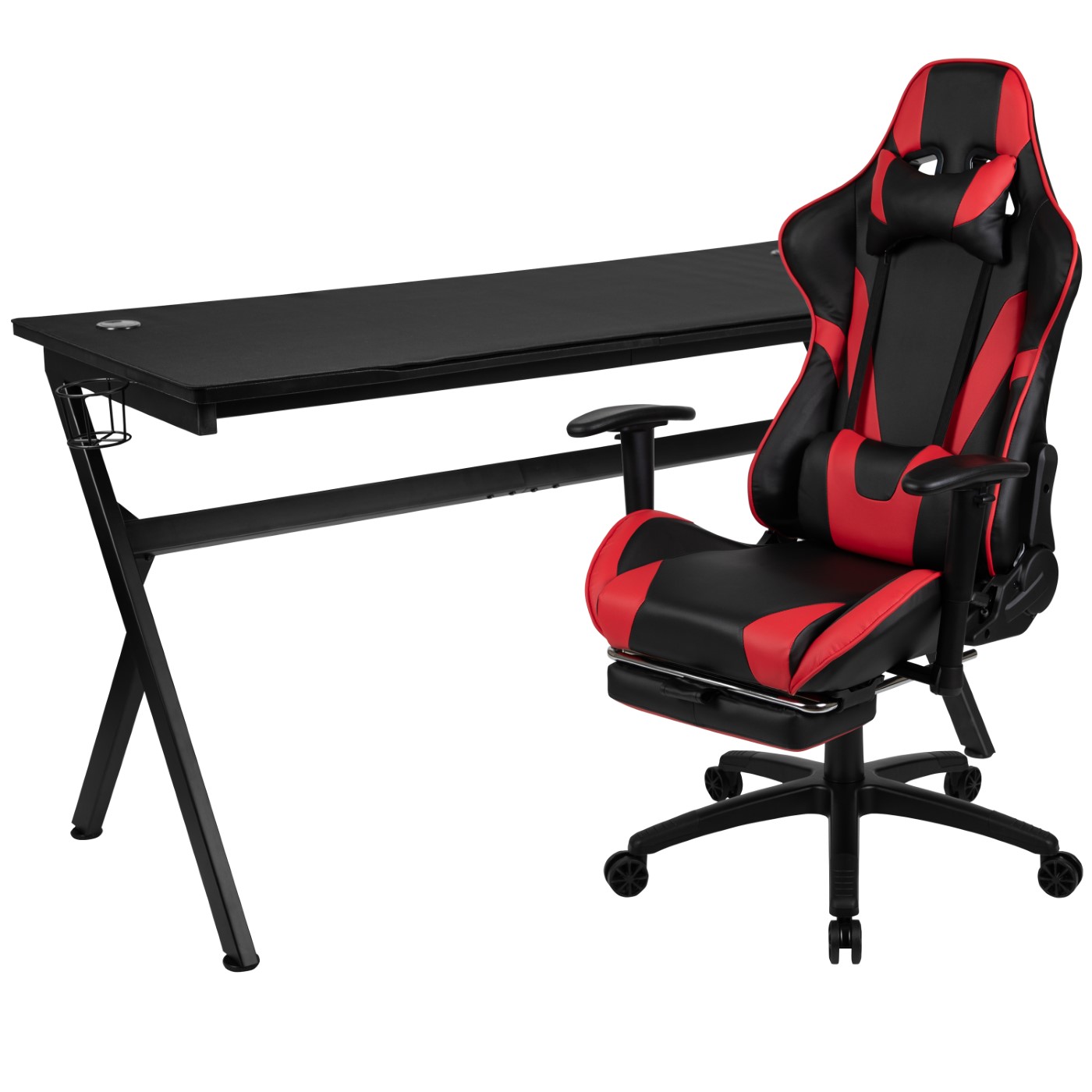 GAMING DESK AND RED FOOTREST RECLINING GAMING CHAIR SET - CUP HOLDER/HEADPHONE HOOK/REMOVABLE MOUSE PAD TOP/WIRE MANAGEMENT: <font color=green>FREE SHIPPING!</font> GAMING DESK AND RED FOOTREST RECLINING GAMING CHAIR SET - CUP HOLDER/HEADPHONE HOOK/REMOVABLE MOUSE PAD TOP/WIRE MANAGEMENT: <font color=green>FREE SHIPPING!</font>