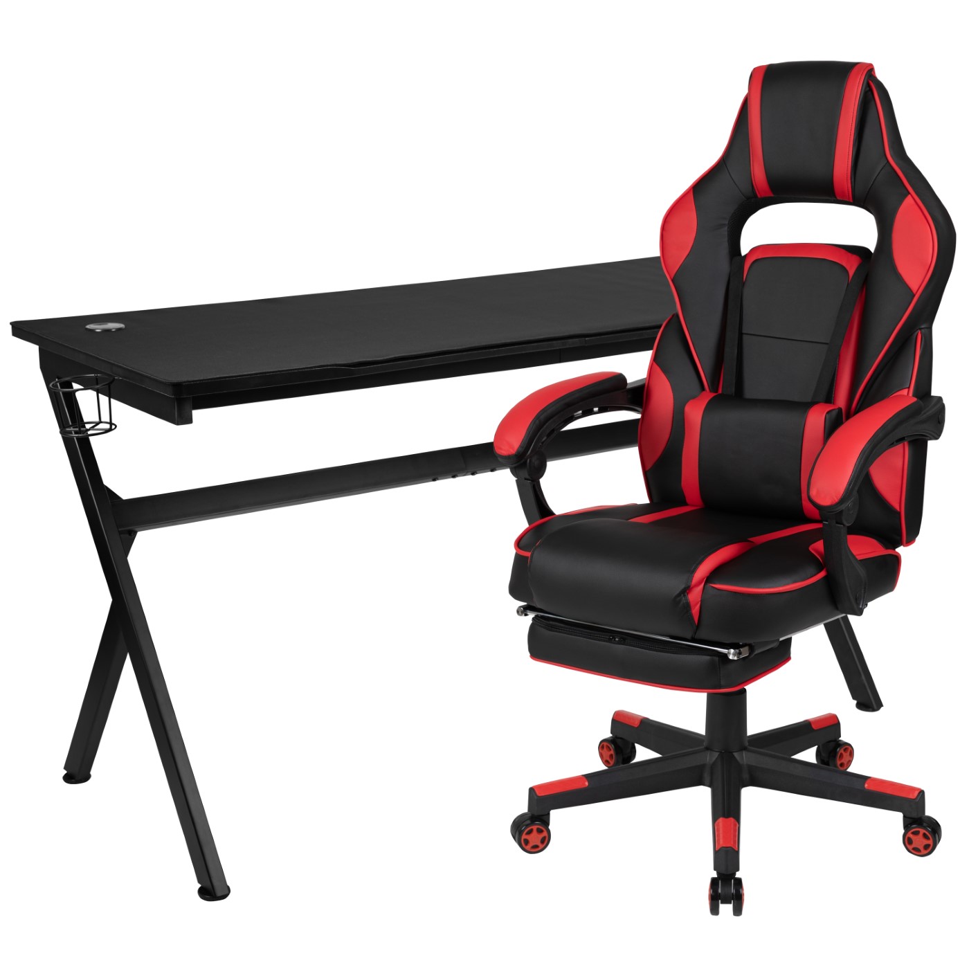 GAMING DESK WITH CUP HOLDER/HEADPHONE HOOK/REMOVABLE MOUSEPAD TOP & RED RECLINING BACK/ARMS GAMING CHAIR WITH FOOTREST <font color=green>FREE SHIPPING!</font> GAMING DESK WITH CUP HOLDER/HEADPHONE HOOK/REMOVABLE MOUSEPAD TOP & RED RECLINING BACK/ARMS GAMING CHAIR WITH FOOTREST <font color=green>FREE SHIPPING!</font>