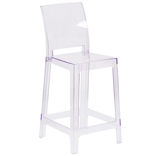 GHOST COUNTER STOOL WITH SQUARE BACK IN TRANSPARENT CRYSTAL: <font color=green>FREE SHIPPING!</font>
