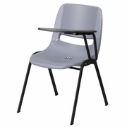 GRAY ERGONOMIC SHELL CHAIR WITH LEFT HANDED FLIP-UP TABLET ARM: <font color=green>FREE SHIPPING!</font>