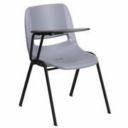 GRAY ERGONOMIC SHELL CHAIR WITH RIGHT HANDED FLIP-UP TABLET ARM: <font color=green>FREE SHIPPING!</font>
