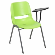 GREEN ERGONOMIC SHELL CHAIR WITH LEFT HANDED FLIP-UP TABLET ARM: <font color=green>FREE SHIPPING!</font>