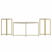 GREENWICH COLLECTION COFFEE AND END TABLE SET - CLEAR GLASS TOP WITH BRUSHED GOLD FRAME - 3 PIECE OCCASIONAL TABLE SET: <font color=green>FREE SHIPPING!</font>