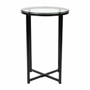 GREENWICH COLLECTION END TABLE - MODERN CLEAR GLASS ACCENT TABLE WITH CRISSCROSS MATTE BLACK FRAME: <font color=green>FREE SHIPPING!</font>